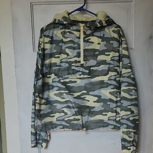 flirtitude Green Camo Anorak Jacket with Cream Sherpa Lining